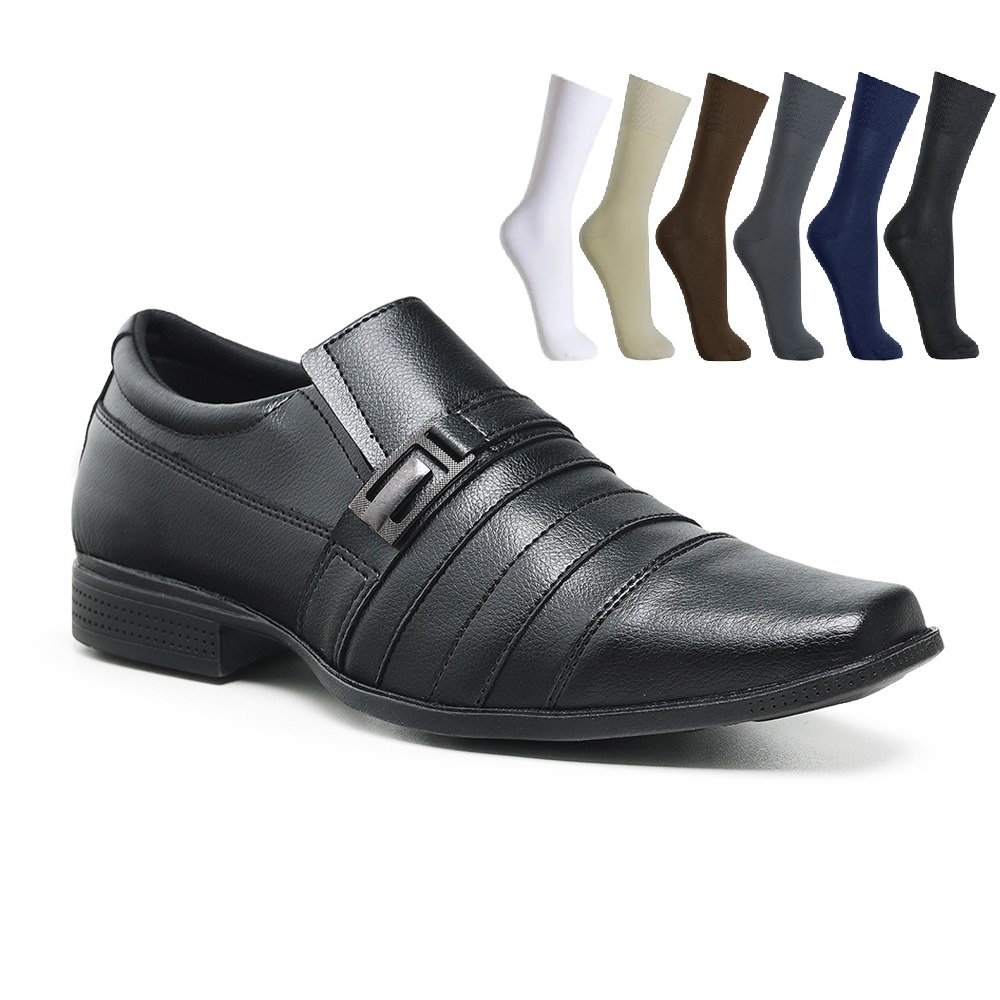 Kit Sapato Social Masculino Confortável Dia a Dia com 1 Par de Meia Esporte Fino