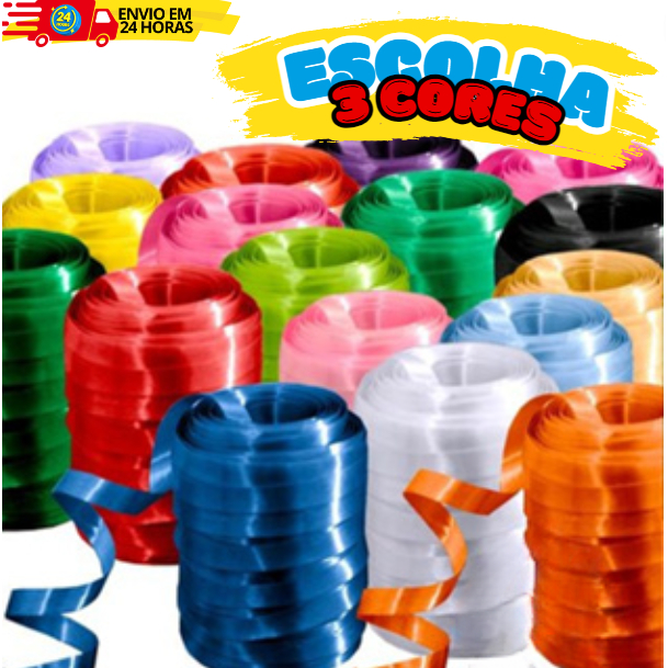 Kit 3 Rolos De Fitilho 5mm 50 Metros Para Uso Escolar Decoração Presentes