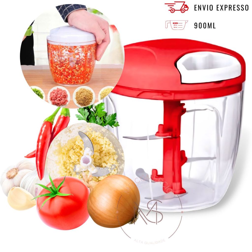 Processador de Alimentos Manual Grande 900ml 5 Lâminas