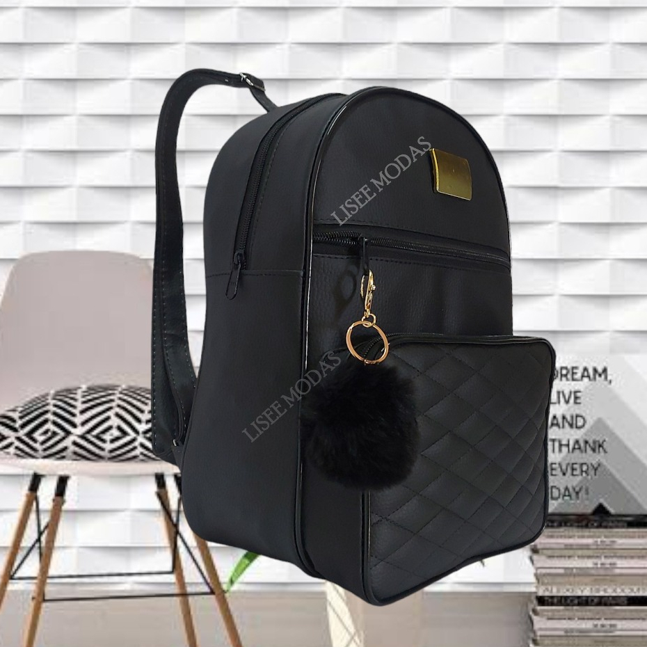 Mochila Feminina Bolsa Mochilinha Fashion Com Lindo Detalhe + Chaveiro Pompom