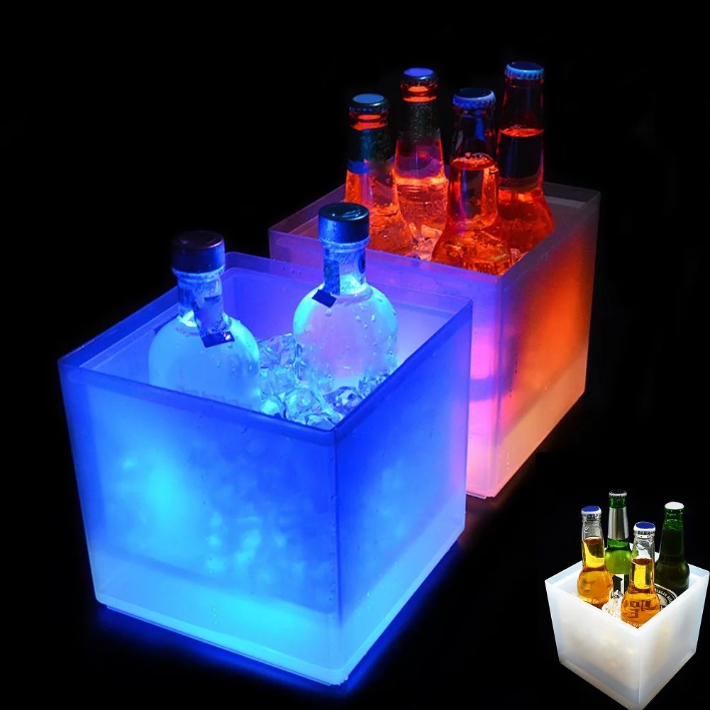 Balde de Gelo Bebidas com Led Quadrado de Duas Camadas