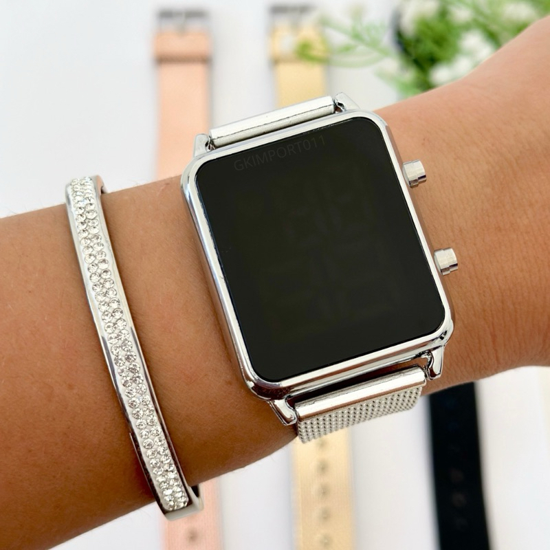 Relógio Feminino Digital Quadrado Led Luxo