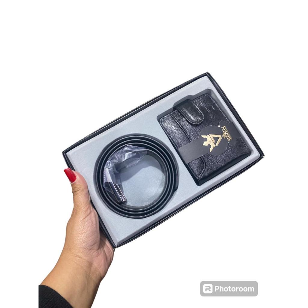 Kit Carteira Masculina em Couro Legítimo de fecho + Cinto social  em couro legitimo