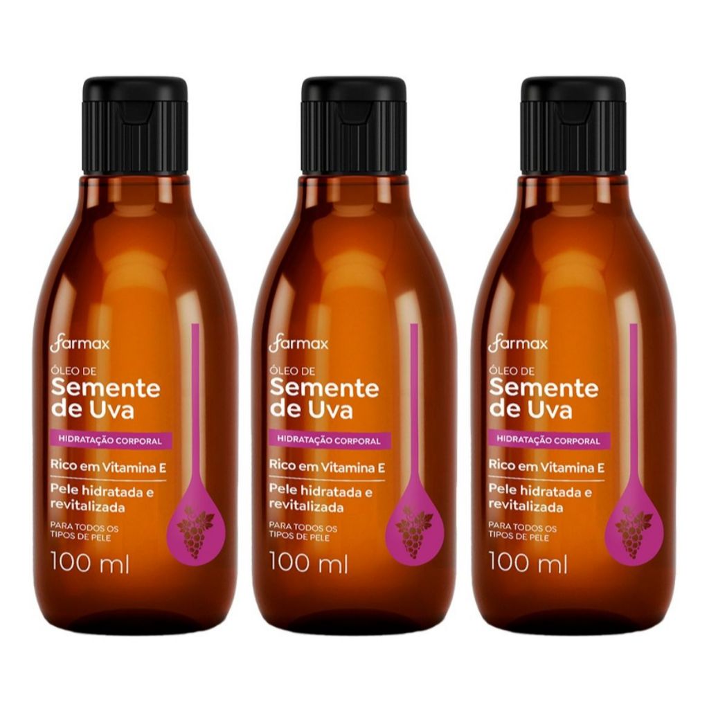 Kit C/3 Óleo Corporal Hidratante Semente de Uva Farmax 100ml