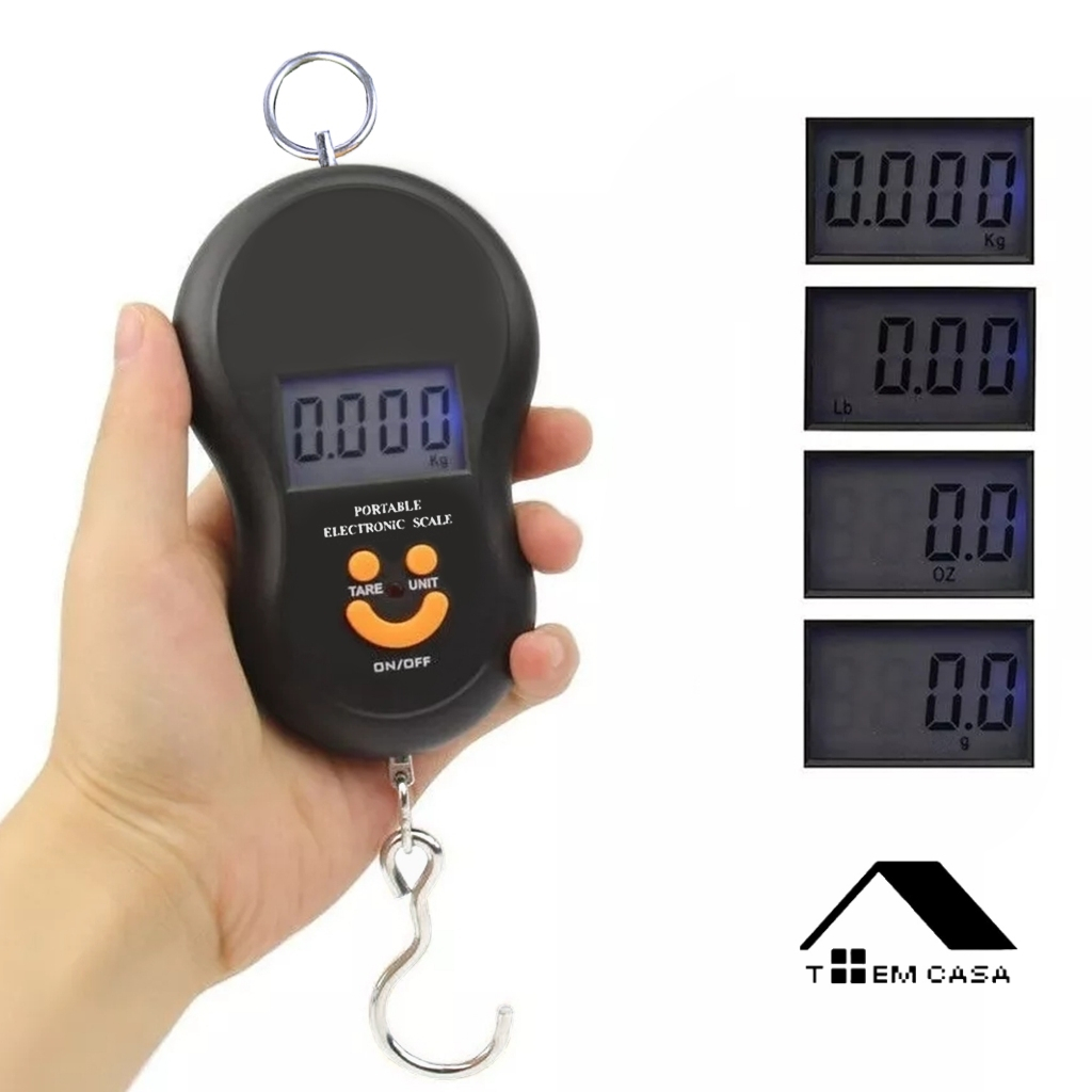 Balanças Portátil Digital Mão Bolsa Mala Peixe Até 50kg