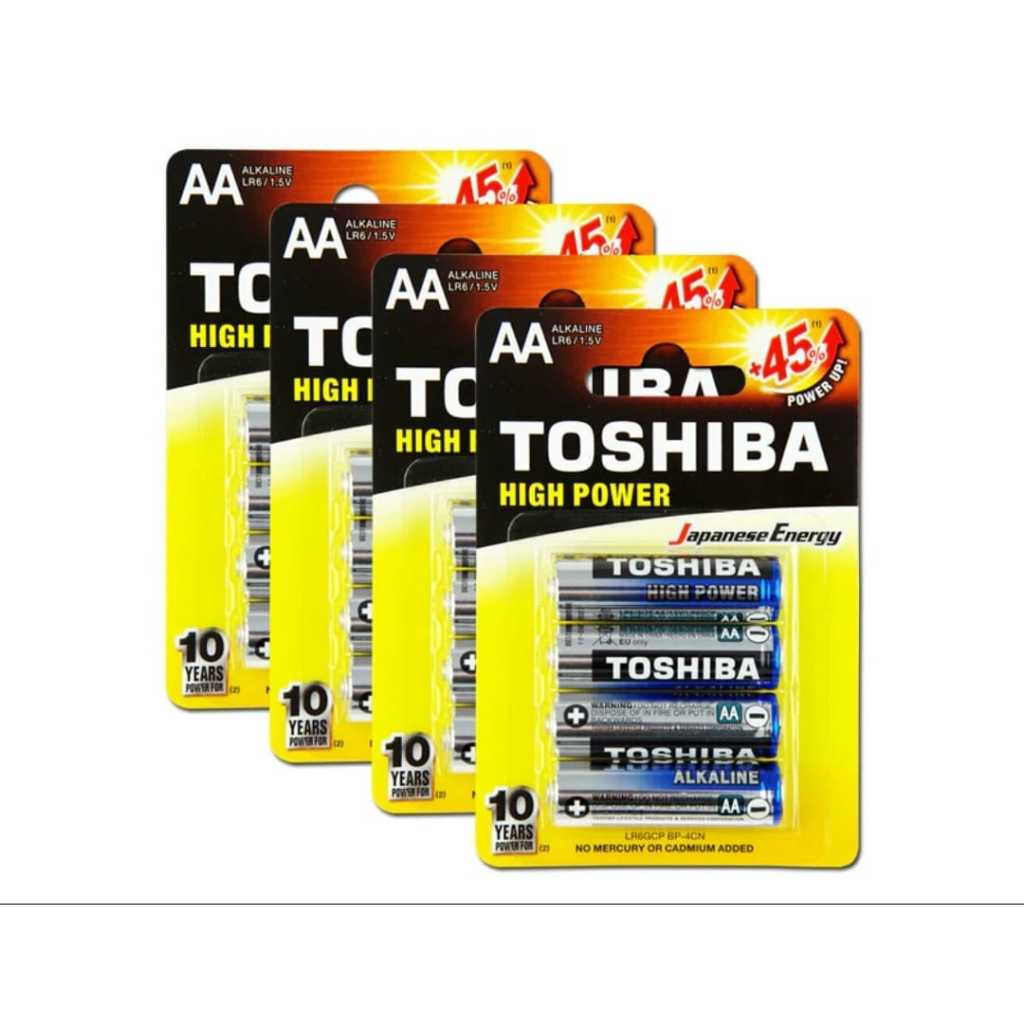 kit 4 Cartela de Pilha TOSHIBA-Alcalina AA LR6GCP 1,5V -Original