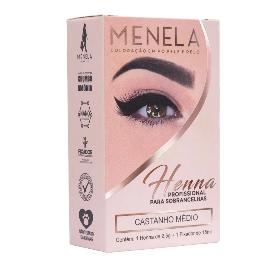 Henna de Sobrancelhas Castanho Médio Com Fixador Menela 2,5g