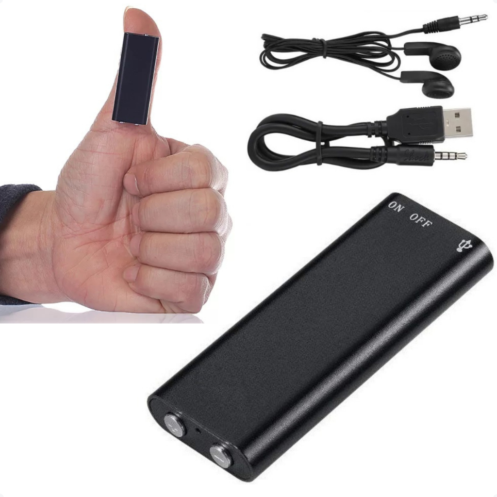 Mini Gravador De Voz Espião 3 Em 1 Mp3 Player 8GB Oculto Nf Escuta No Carro Micro Grava 96 Horas Som Digital Espia Grava