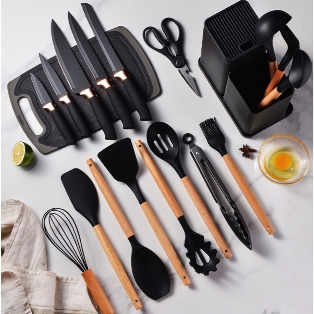 Kit Utensílios De Cozinha 19 Pçs Em Silicone Completo Antiaderente E Resistente Ao Calor