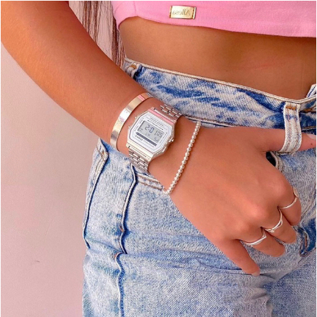 Relógio Retrô PRATA/BRANCO Wr Digital Led Unissex Eletronic Vintage