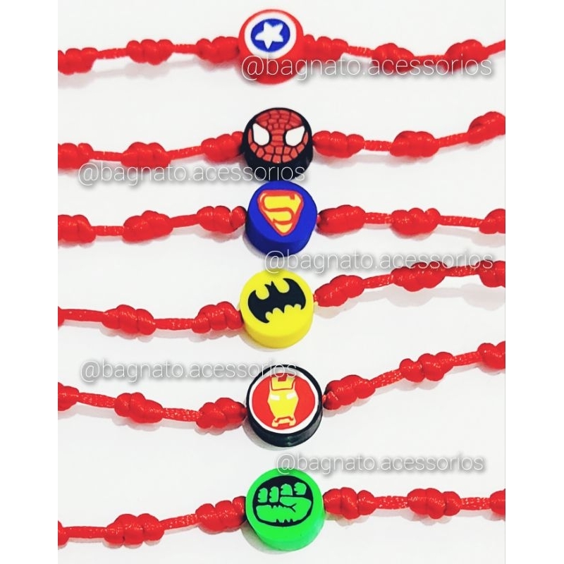Pulseira de proteção Kabbalah  7 nós infantil (3 a 10 anos) com super heróis