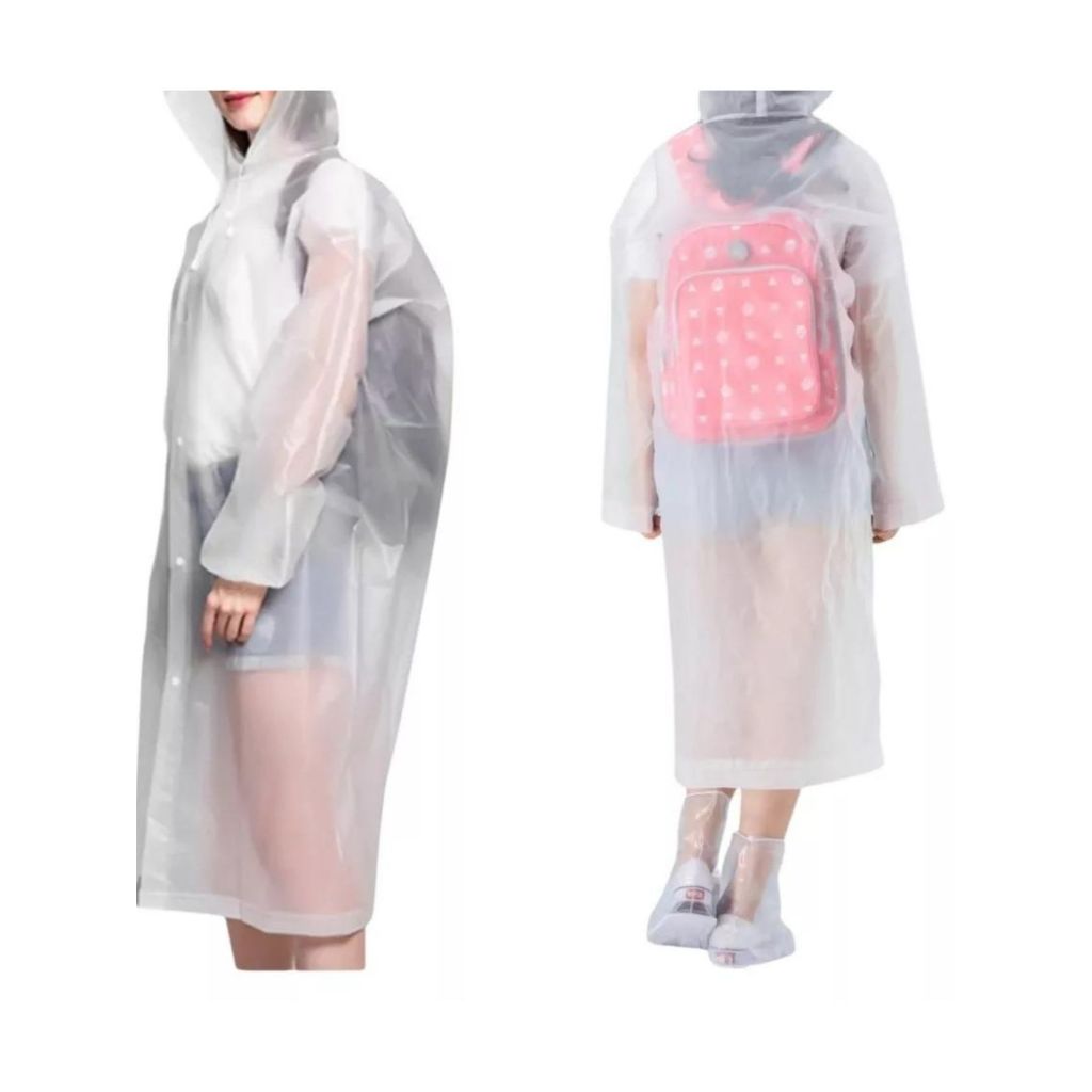 Capa chuva com Gabardina grossa e comprida transparente reforçada reutilizável