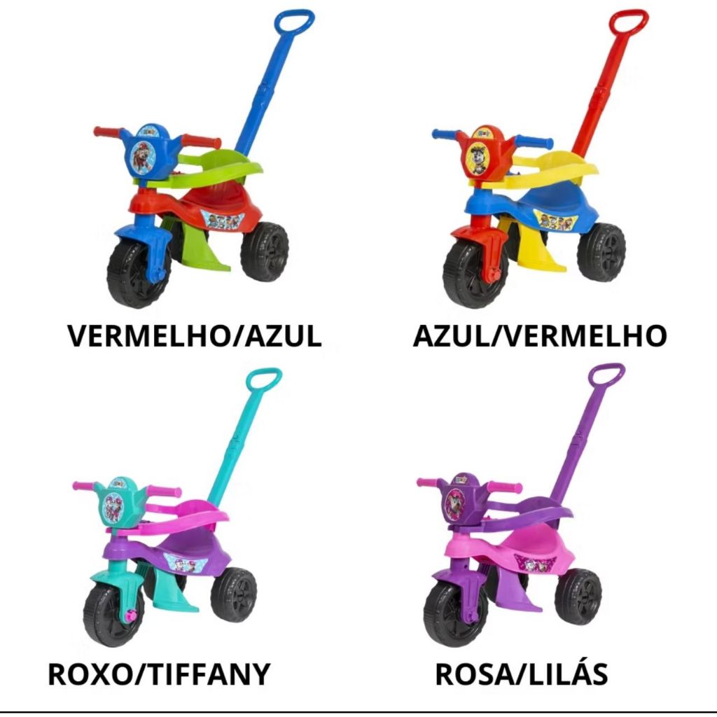 Motoca Triciclo Kendy Vilotrol Ifantil Patrulha Canina Proteção Menino Menina Bebes Proteção Lateral, Pedal, Empurrador