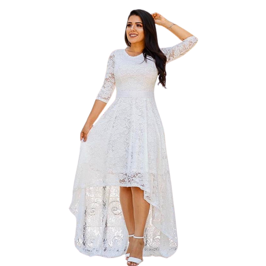 Vestido De Noiva Casamento Plus Size Large Civil Mullet De Renda Floral Branco