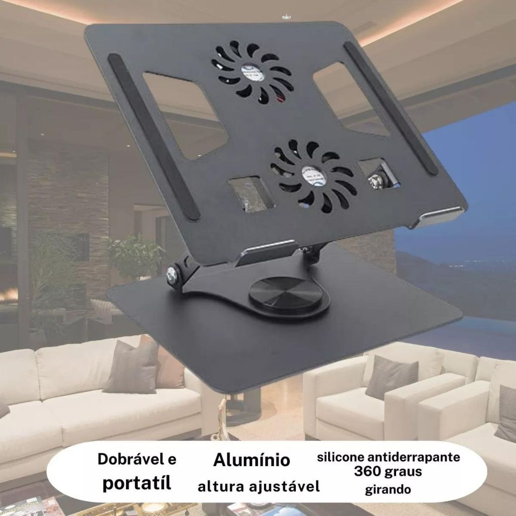 Suporte Laptop Macbook Dobrável Ajustável Base 360º C/cooler
