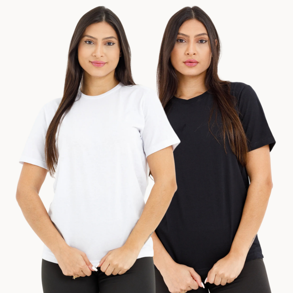 KIT 2 Camiseta Feminina Básica Blusa T-Shirt 100% Algodão