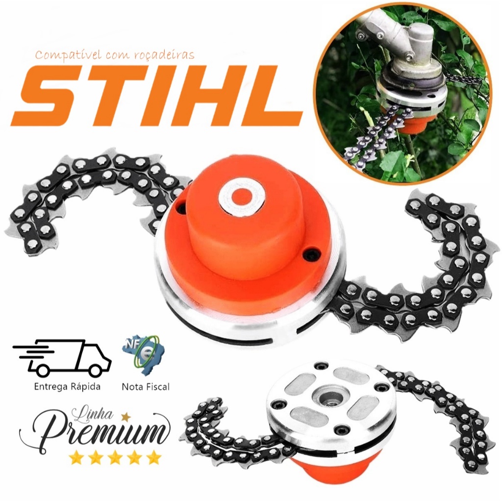 Carretel Com Corrente Trimmer Lâmina P/ Roçadeira Stihl FS55/ FS80/ FS85/ FR85/ FS120 / HT75/ K120