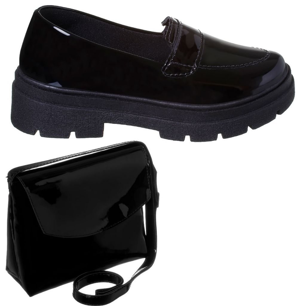 Kit Mocassim Feminino Infanto Juvenil com Bolsinha de Ombro Social
