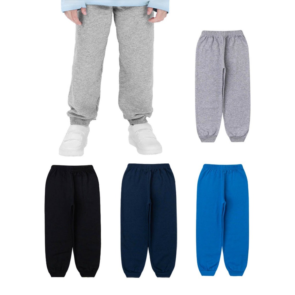 Kit 5 Calças Moletom Infantil 100% Algodão Escola Passeio Inverno Frio Menino e Menina Unissex Lisa