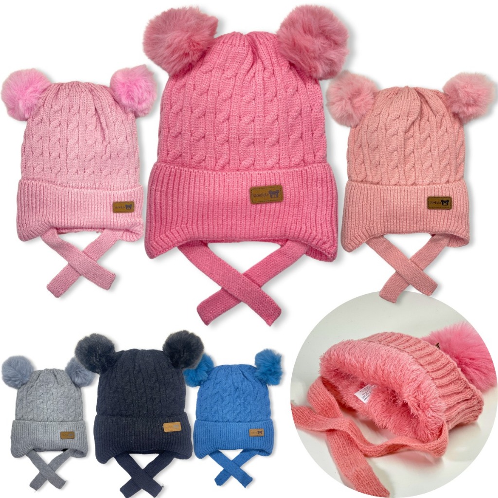 Touca De inverno Frio para Bebe Gorro De Lã Infantil Forrada Pompom Menina Menino Estilo Ovelhinha