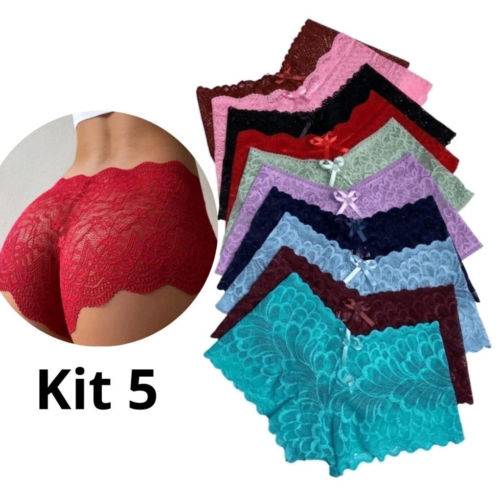 Kit 5 ou 2 Calcinha Caleçon Shortinho de Renda Sensual Lingerie Confortável - Calesson