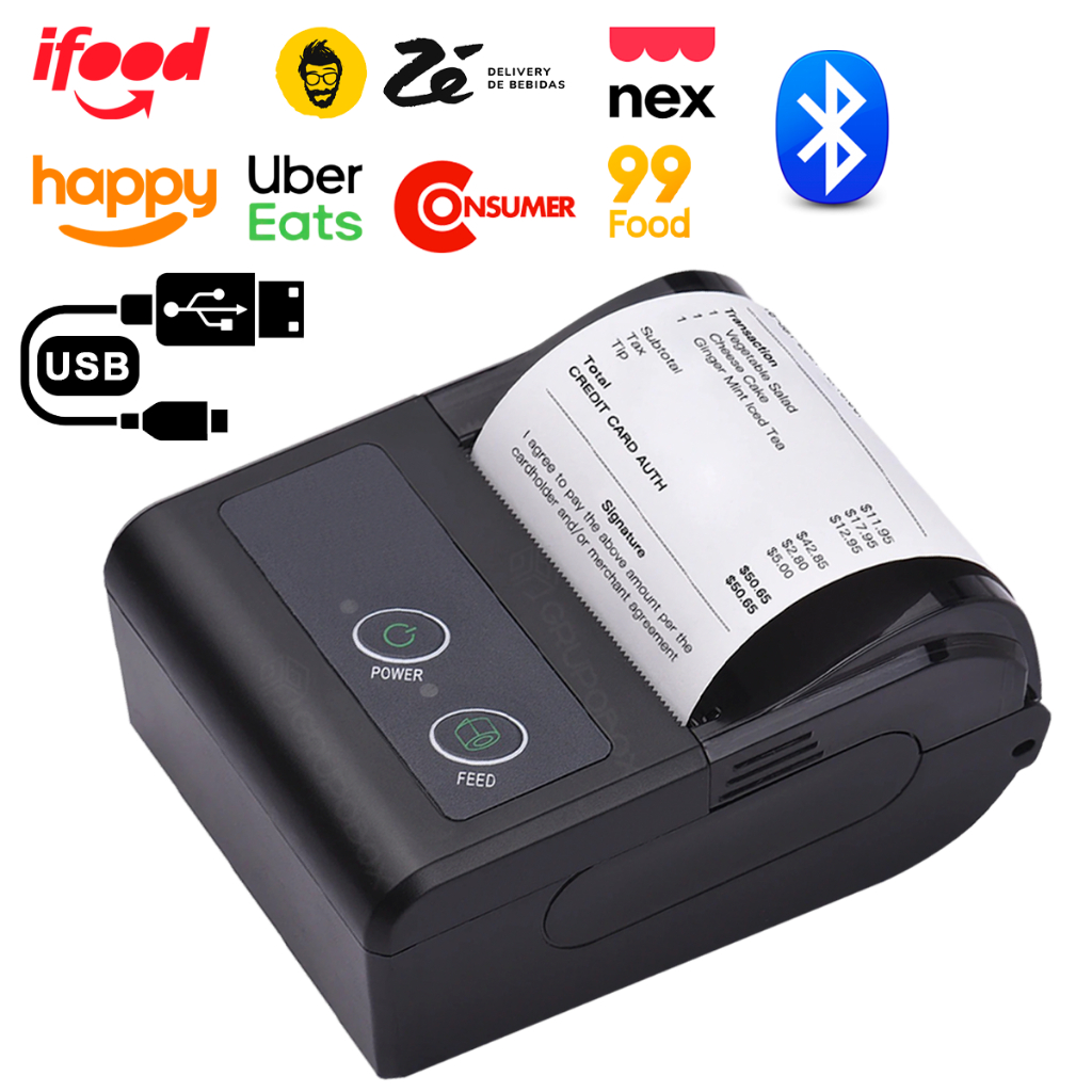 Impressora Termica Bluetooth Cupom Pedidos Portatil Compativel Android IOS Bluetooth Windows 58mm