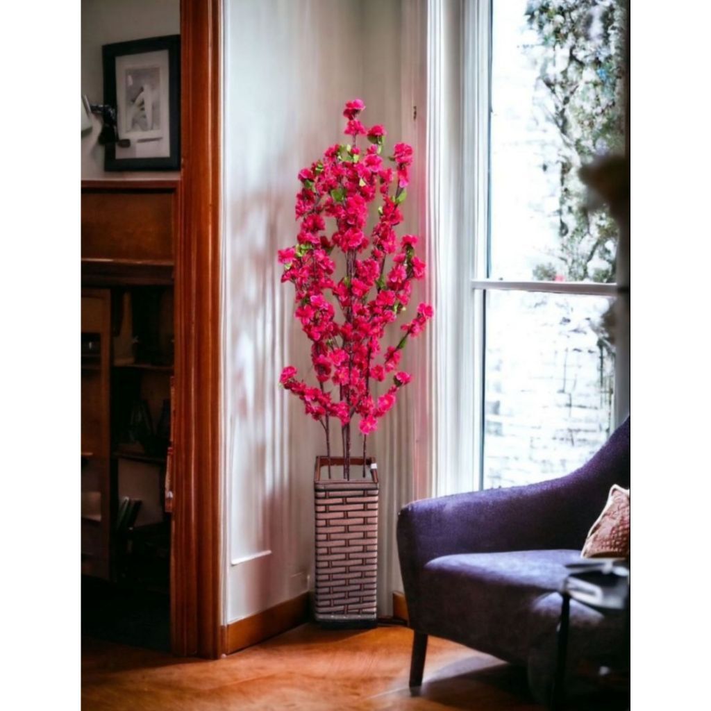 Arranjo Cerejeira Sakura Artificial Decoração Vaso Coluna P Revestido Fibra Sintética + 100G De Casca