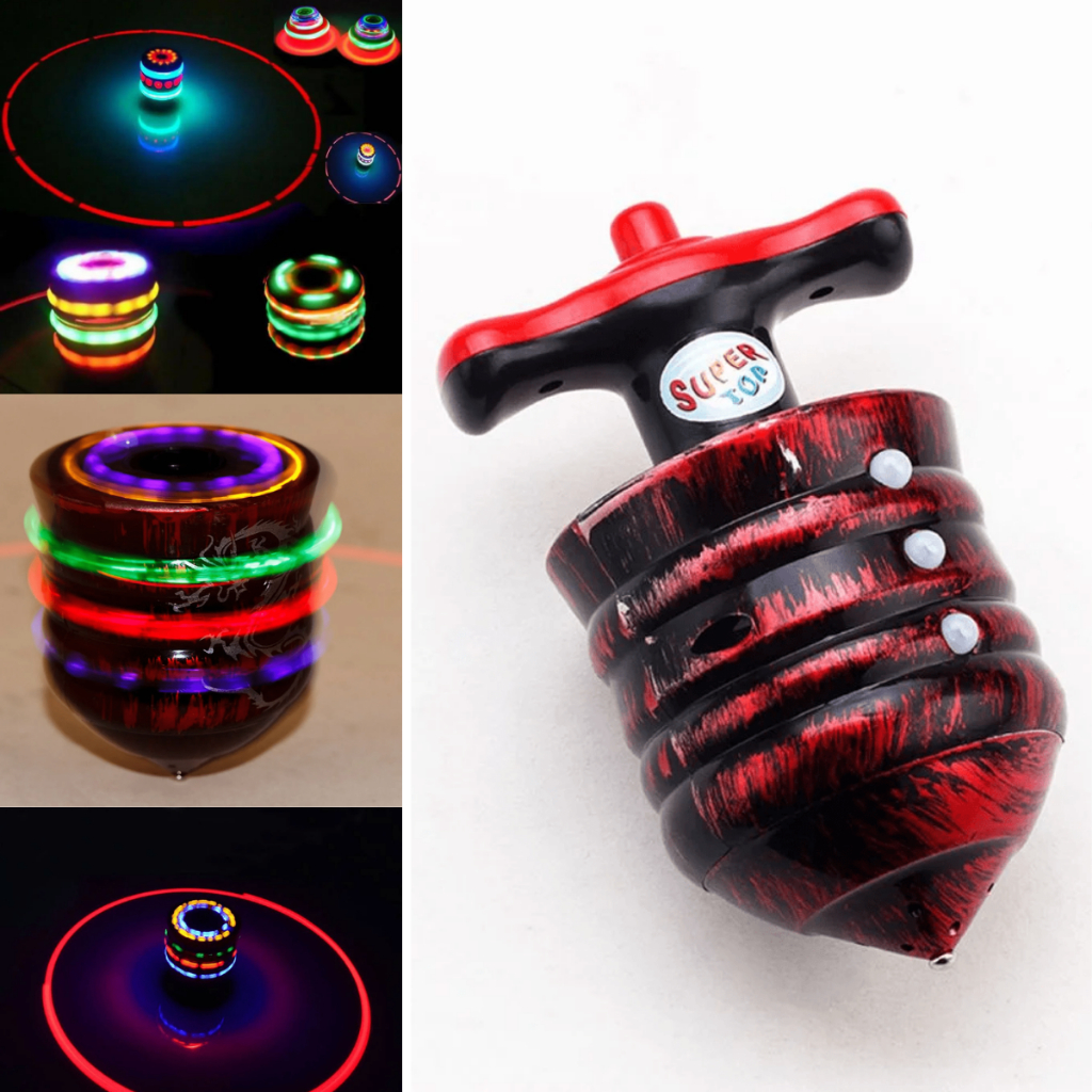 Pião Musical Luminoso Com Lançador Automatico Giroscopio Com Luz e Som Brinquedo Infantil