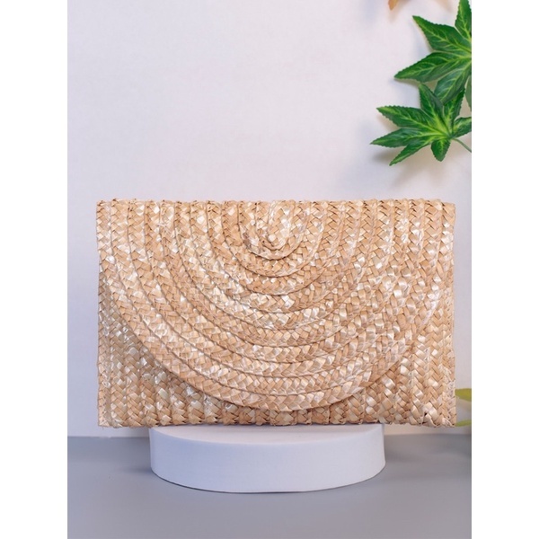 Carteira de palha natural com forro interno e palha brilhosa carteira feminina ecobag