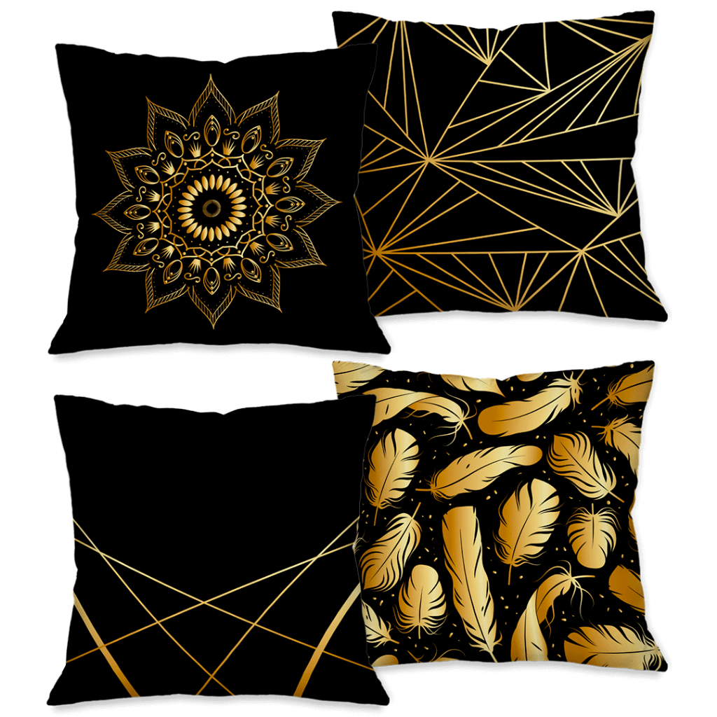 Kit com 4 Capas para Almofadas Decorativas Penas Douradas 45x45 cm