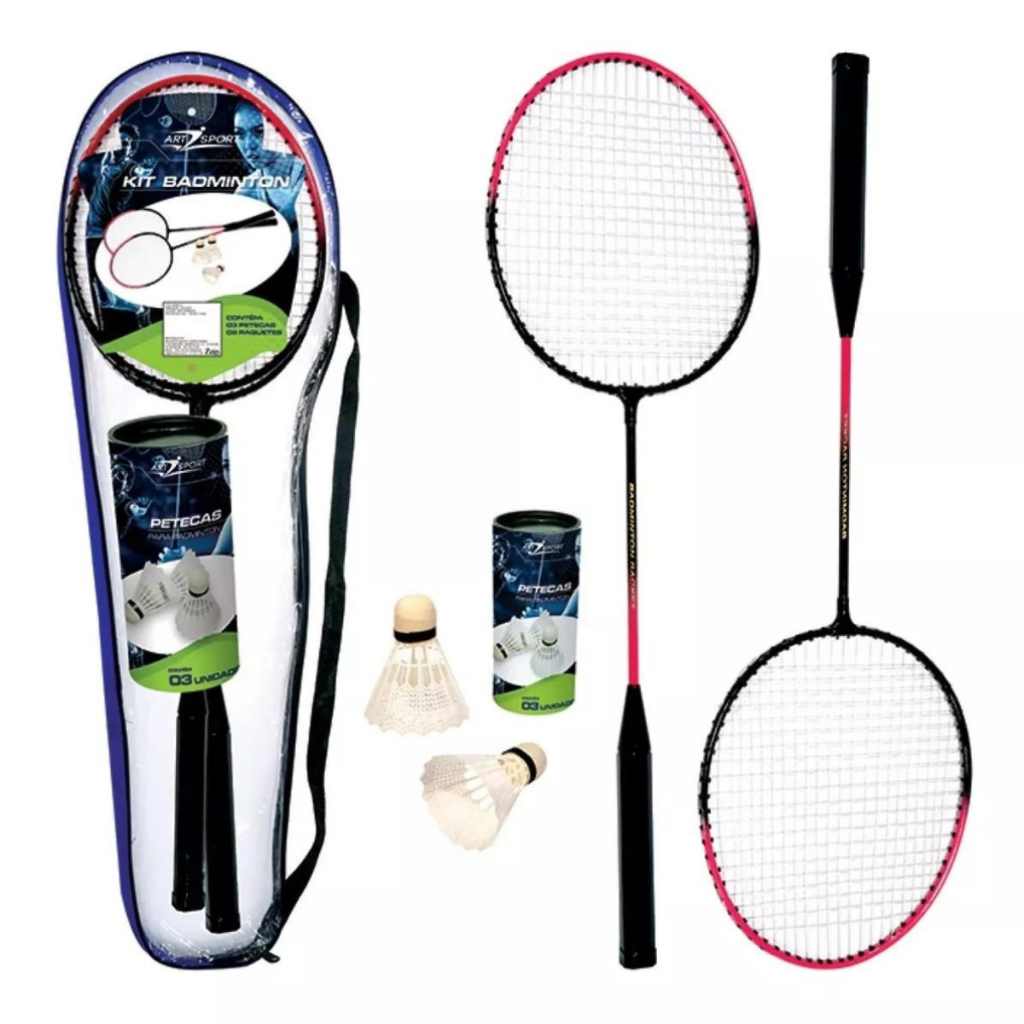RAQUETE BADMINTON 2 RAQUETES 3 PETECAS + BOLSA  OFICIAL COMPLETO ART SPORT