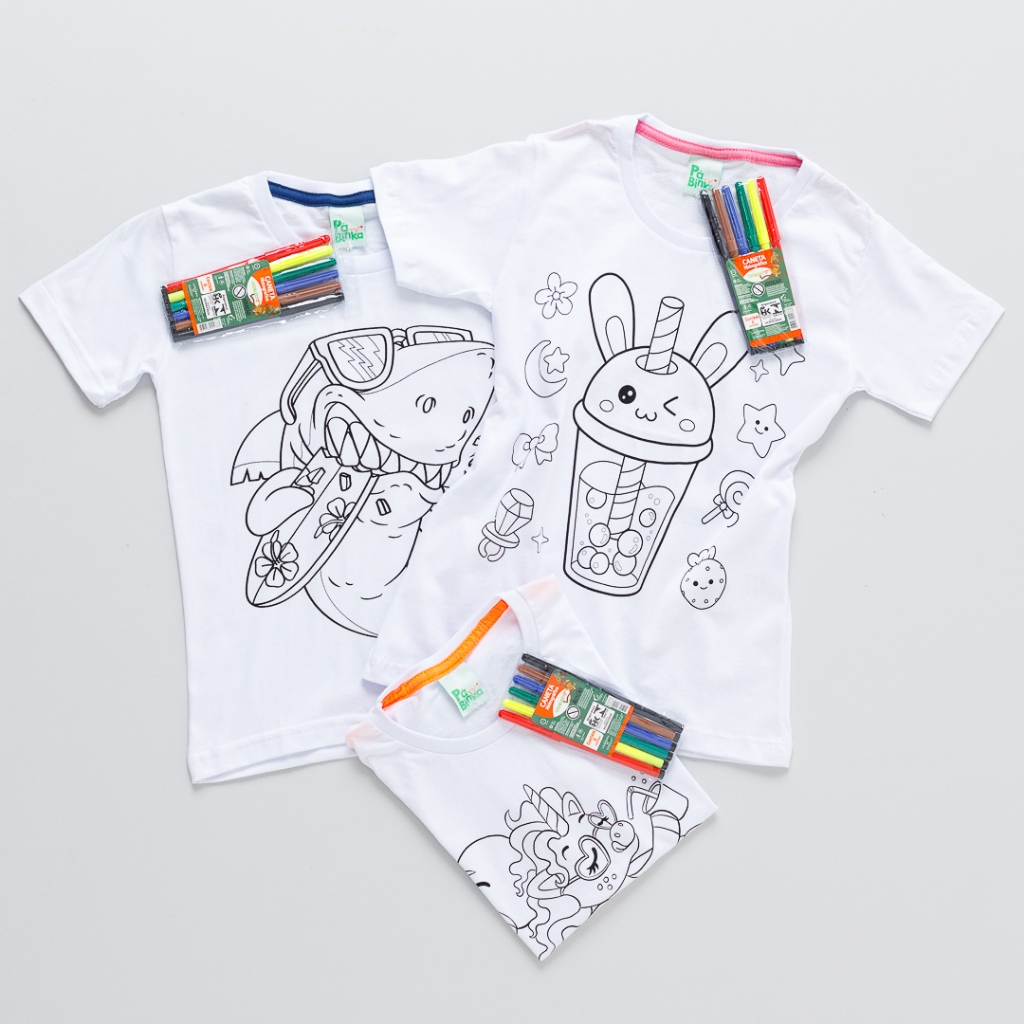 Camiseta Para Pintar Infantil Acompanha Canetinhas