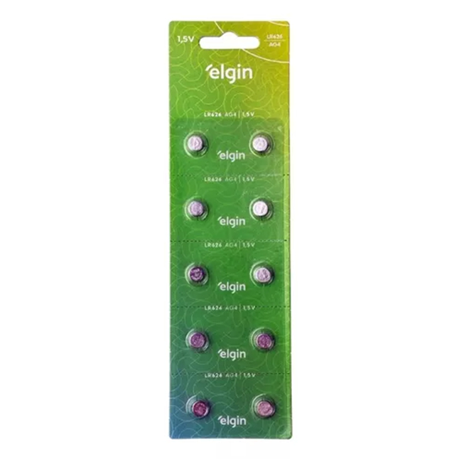 Bateria Alcalina 377 LR626 AG4 Elgin Cartela com 10 unidades