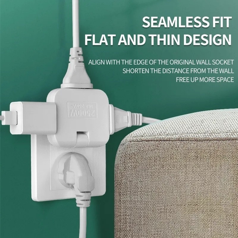 Adaptador Dobravel Tomada de 3 entradas regulavel lateral para lugares pequenos Bivolts 10A