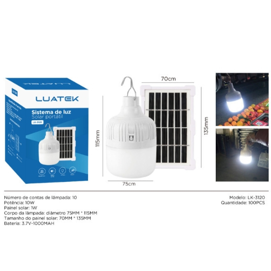 Lâmpada Bulbo De Led 10W  Solar Portátil Acampamento