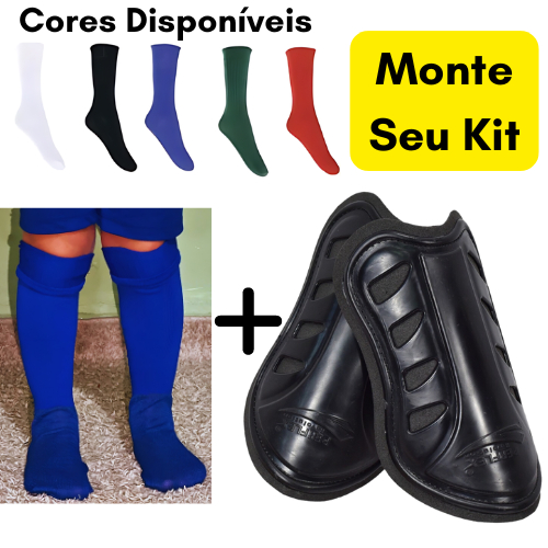 Kit Meião com Caneleira De Futebol Esportivo Infantil e Juvenil Longo Esporte 24 ao 36