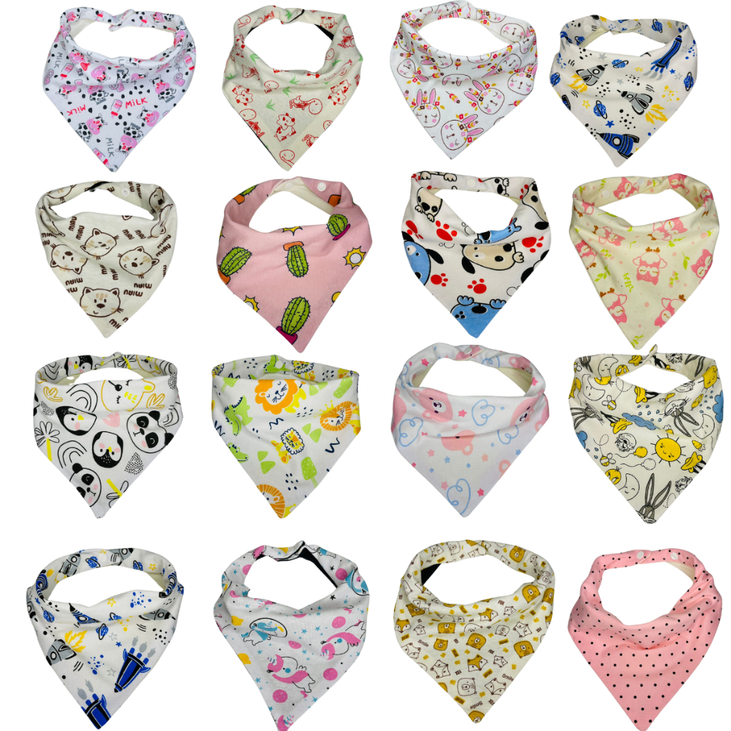 Kit C/05 Babador Bandana Bebê Dupla Face C/2 Botões