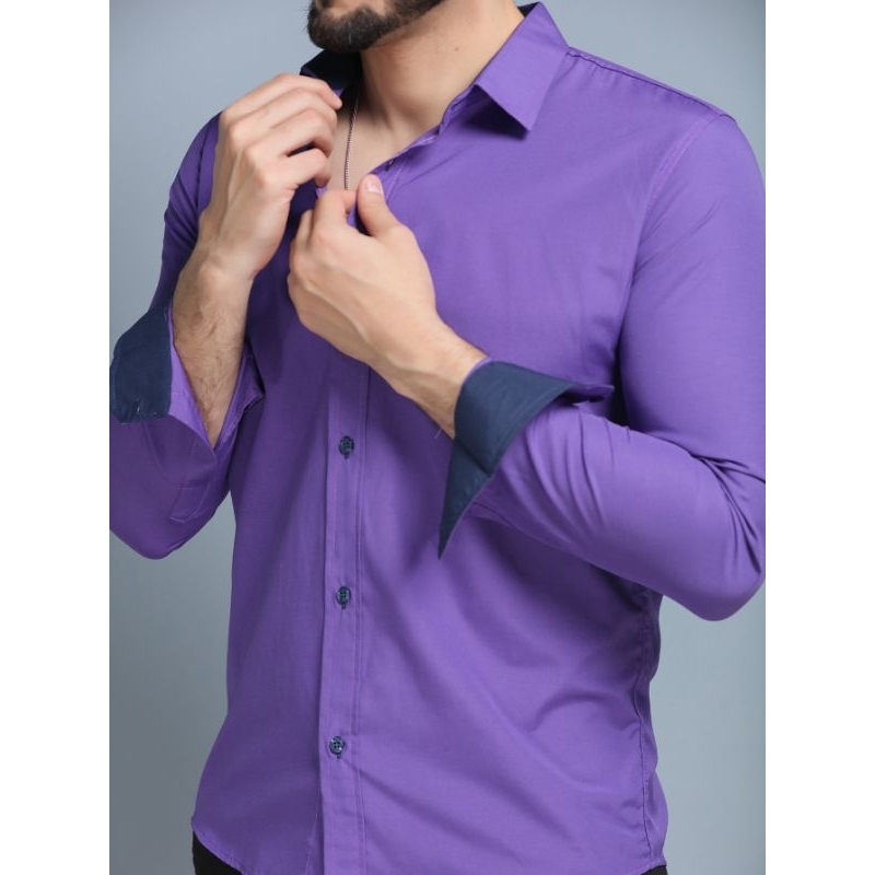 camisa social manga longa algodão passa fácil slim fit