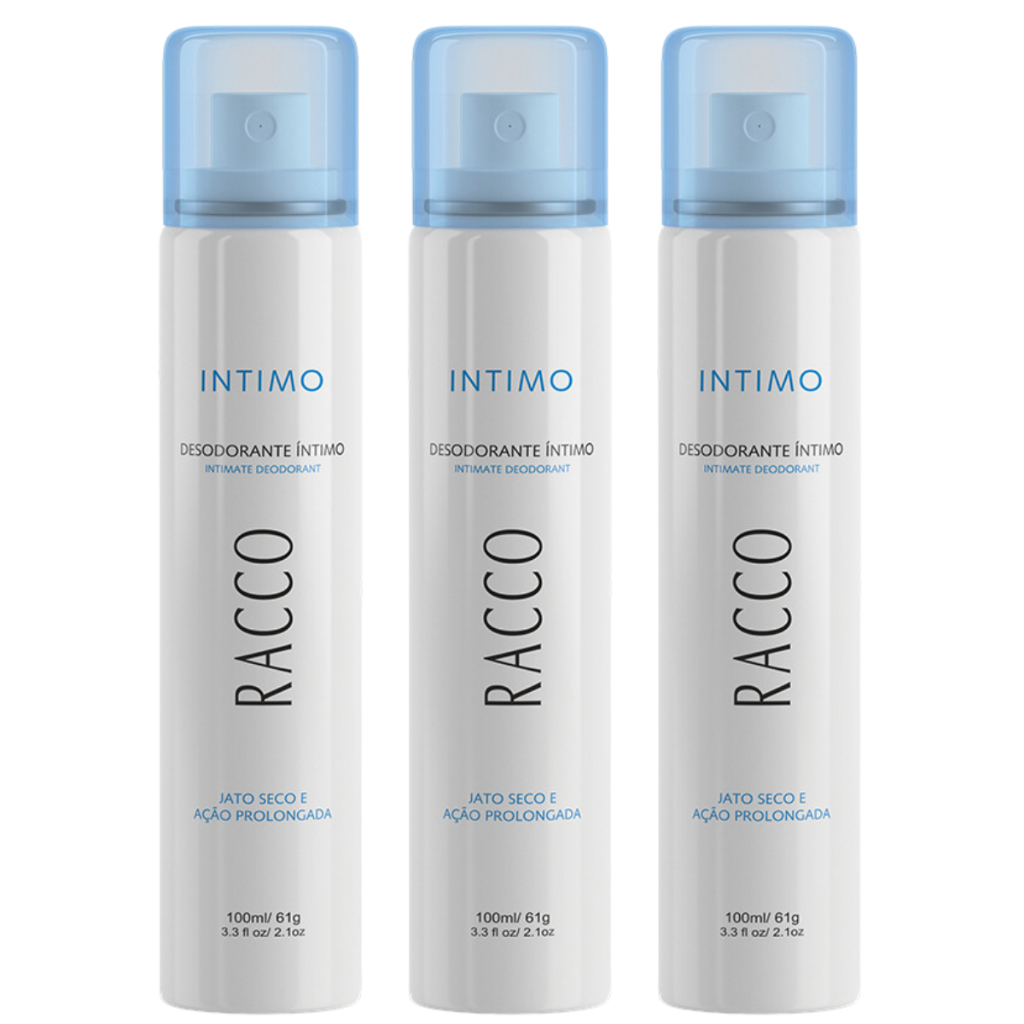 Kit 3 Desodorante Jato Seco Racco Íntimo Unissex Feminino Masculino Spray Ação Prolongada Original