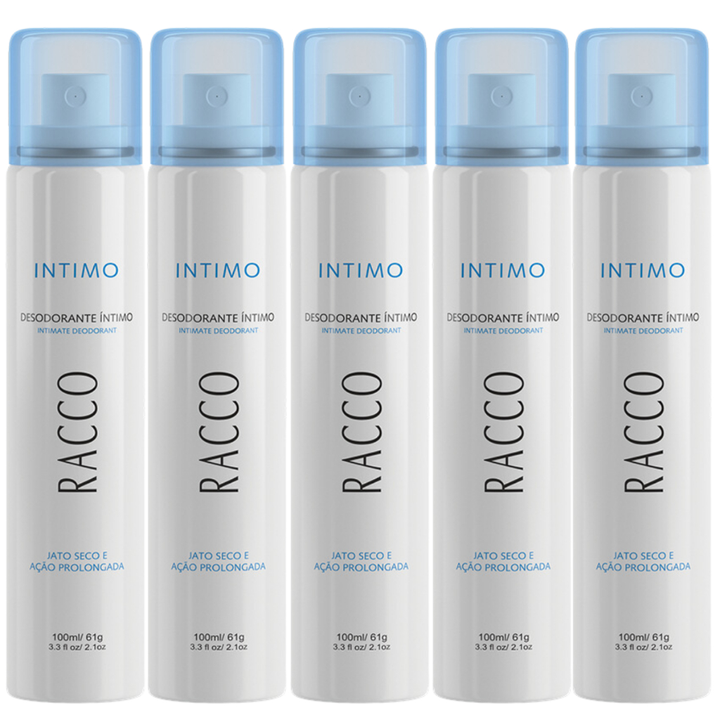 Kit 5 Desodorante Spray Jato Seco Íntimo Racco Original 100ml Desodorantes Feminino Masculino
