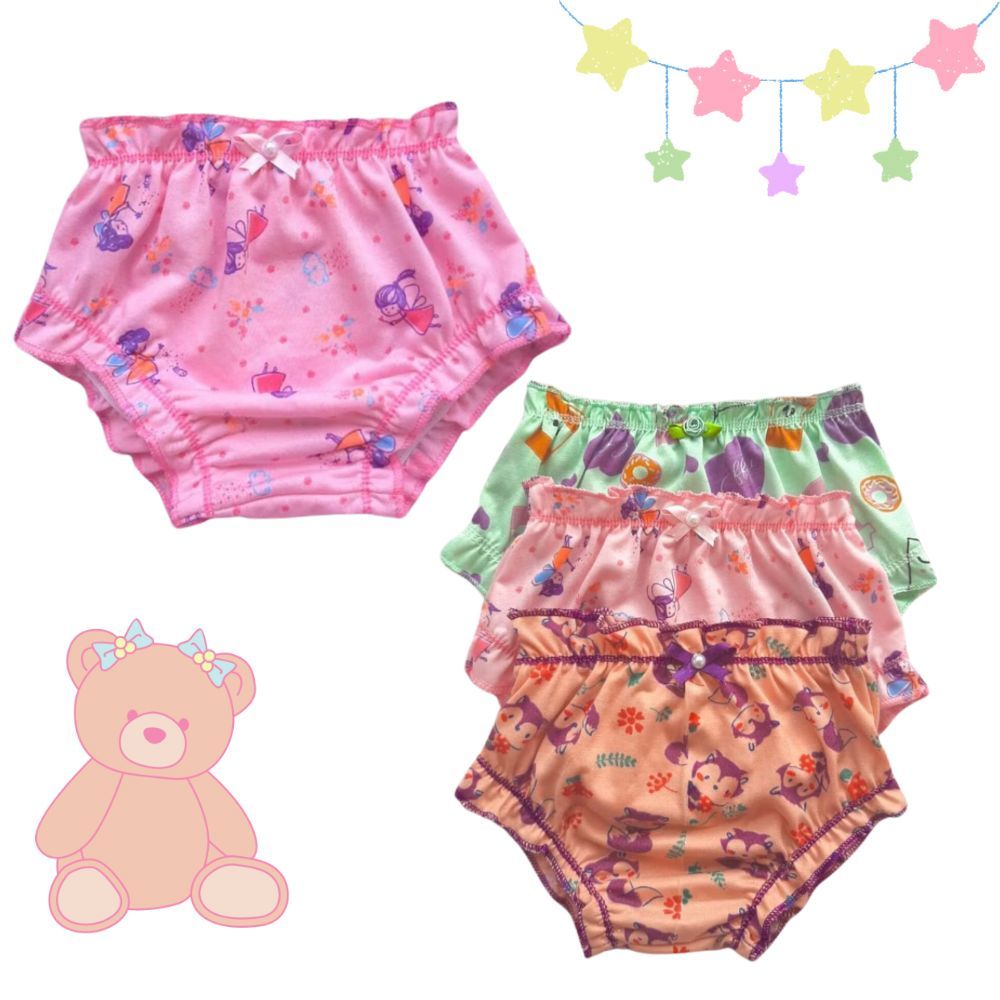 Kit Calcinha Infantil Algodão 2 a 5 Anos