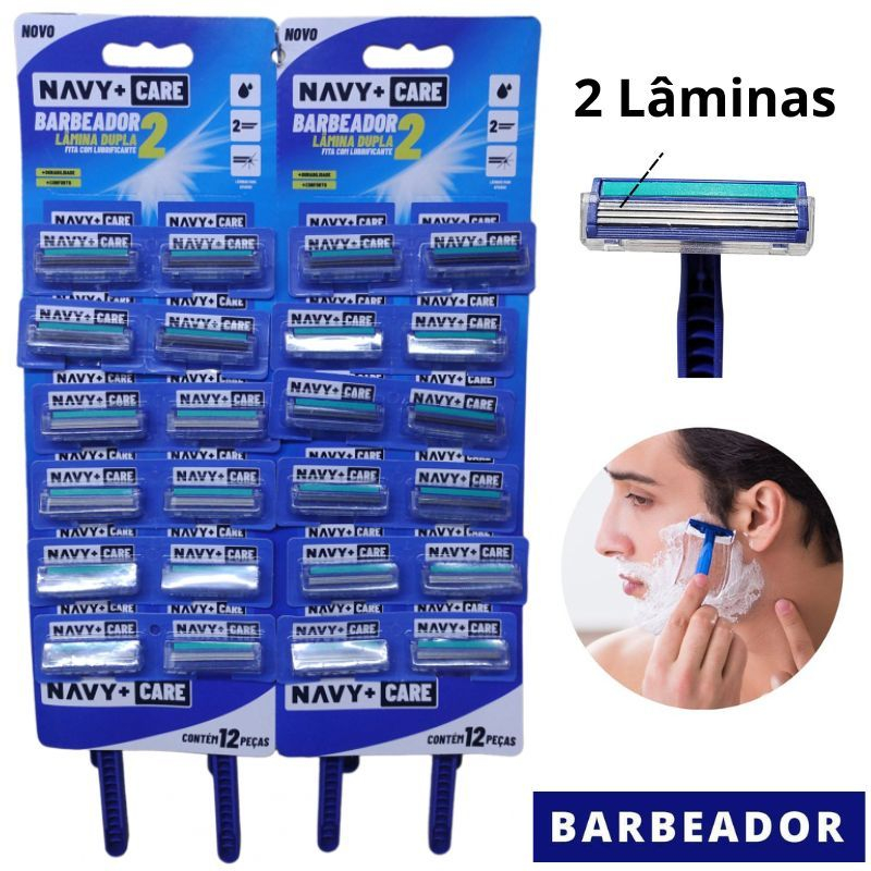 Kit 24 Aparelho De Barbear Barbeador Descartável Com 2 Lâminas Masculino e Feminino