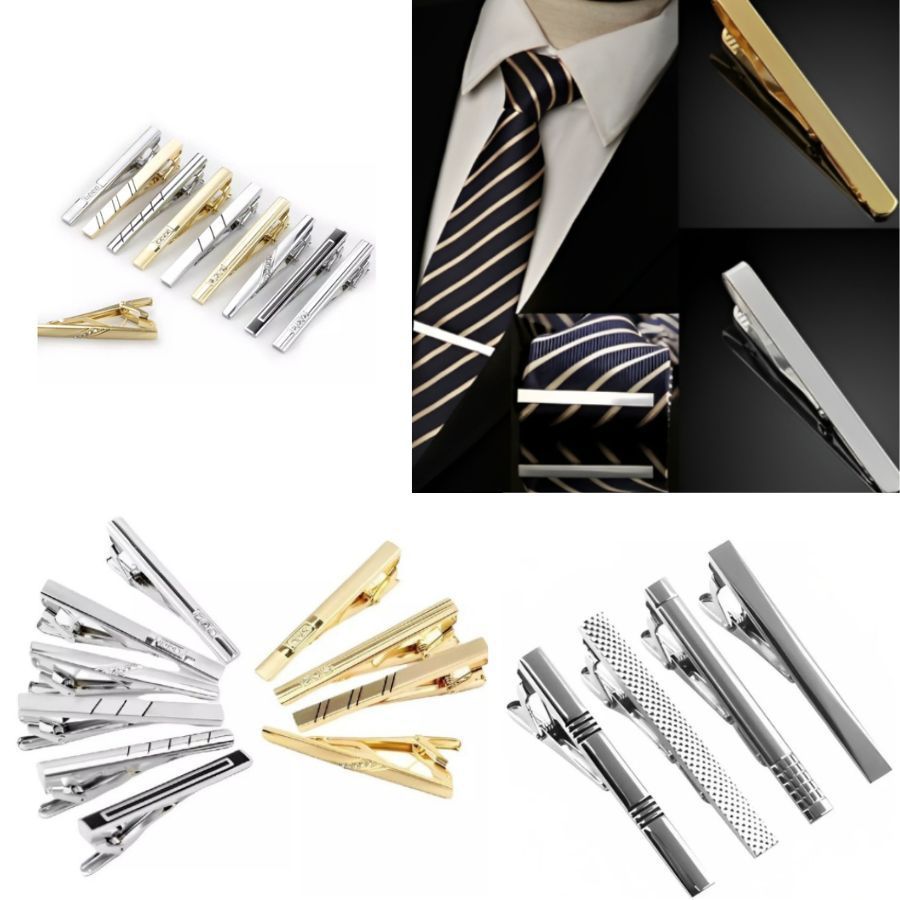Kit10 Prendedor de Gravata Masculino Metal 4cm Dourado Prata Alta Qualidade Cores Iguais ou Sortidas