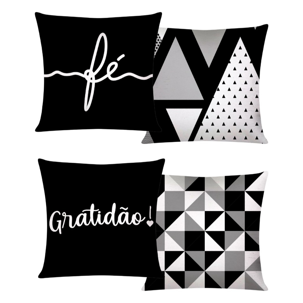 Kit c/ 4 Capas de Almofada Decorativas Modern Print 42x42 - Gratidão e Fé