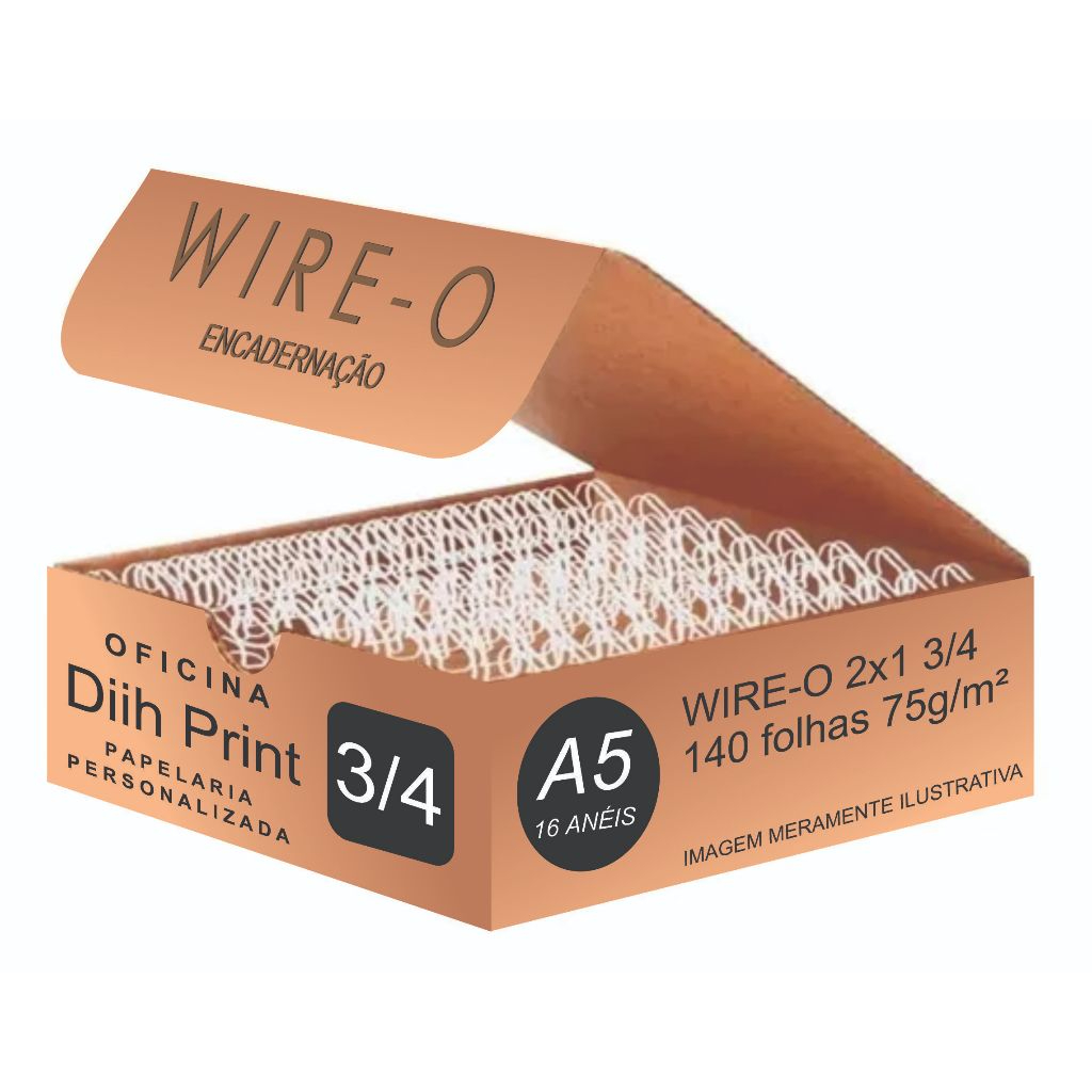WIRE-O P/ ENCADERNAÇÃO 2X1 3/4 A5 P/ 140 FLS BRANCO,PRETO,PRATA,ROSE GOLD,DOURADO,ROSA CLARO,BRONZE