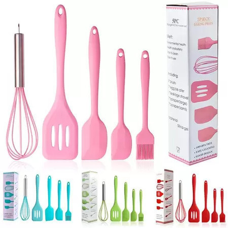 Kit Culinário 5 Peças Conjunto de Utensílios de Cozinha em Silicone Pegador Pincel Espátula