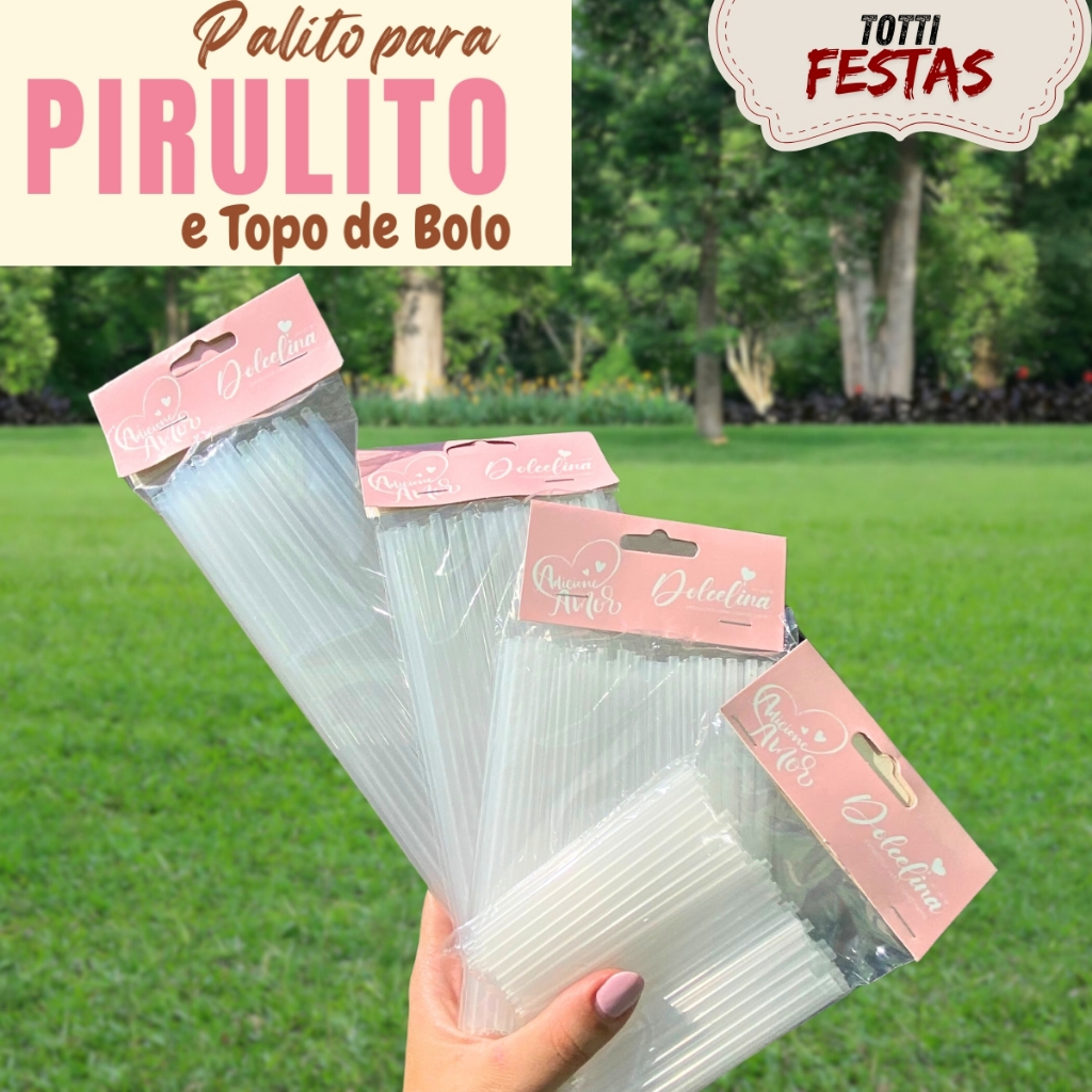Palito Para Pirulito e Topo de Bolo Cristal Transparente 4 tamanhos 9/14/20/28cm