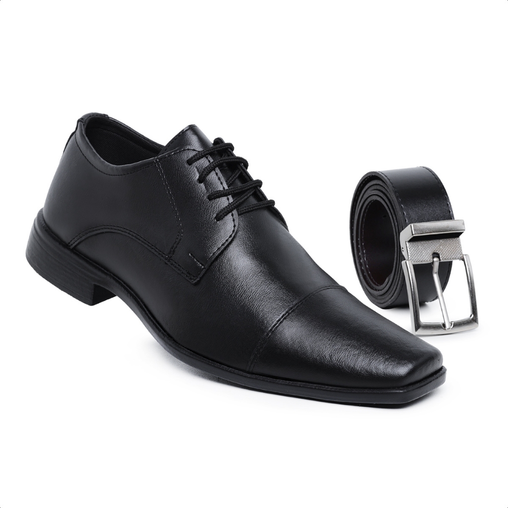 Kit Sapato Masculino Social Oxford de Amarrar Confortável para o Dia a Dia com Cinto Dupla Face