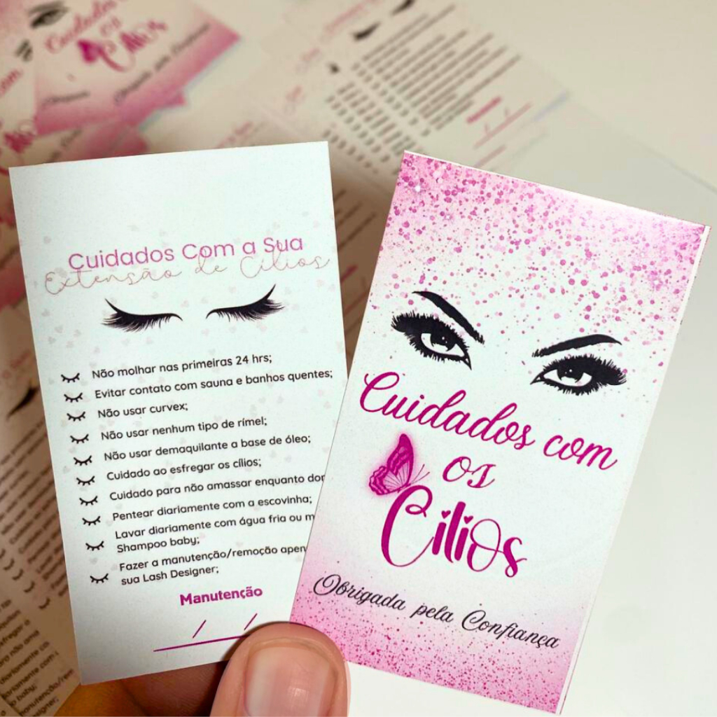 100 Cartões Tag de cuidados com os Cilios, alongamento, extensão de cílios