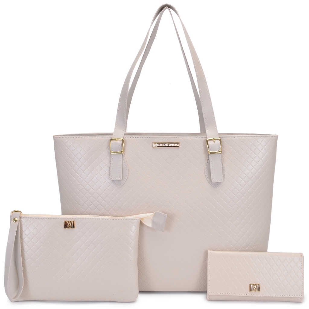Bolsa Feminina Shopper Sacola Grande Casual Faculdade + Necessaire Casual + Carteira Feminina